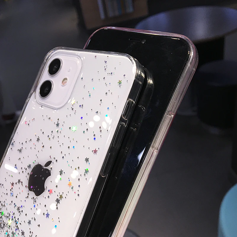 Luxury Glitter Star Sequins Bling Clear Phone Case For iPhone 13 Pro Max 12 Mini 11 XS XR X 7 8 Plus Transparent Soft Back Cover