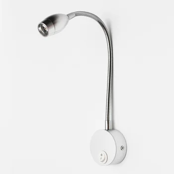 

3W Goose Neck Omnidirectional Bedside Mounted Acrylic Reading AC90-260V LED Hose Lamp Fashion Home Hotel Wall Light Press Button