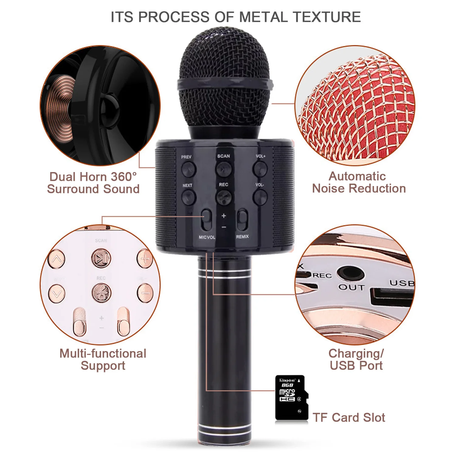 Besegad přenosné bezdrátový Bluetooth karaoke mikrofon vestavěný reproduktor s nesoucí sáček pro ios Android domácí zpěv stroj