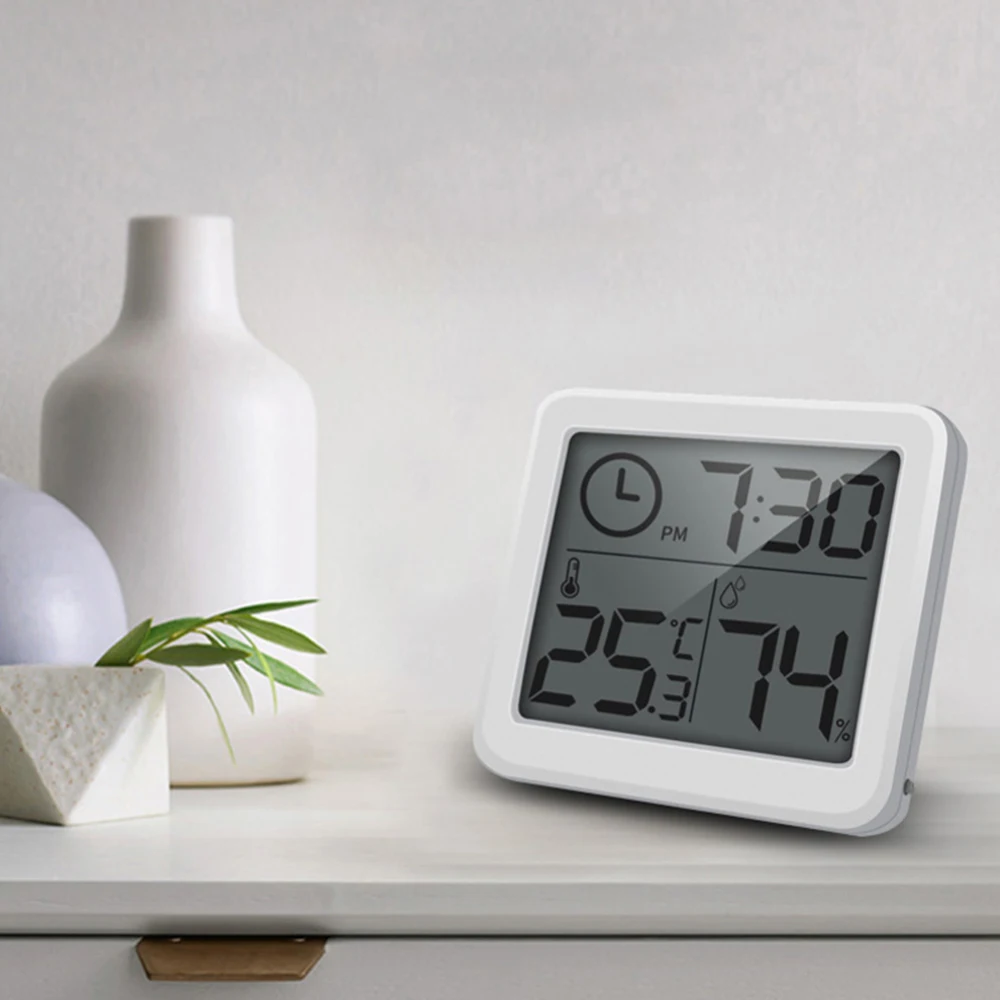 3.2-inch Screen Indoor Ultra-thin Digital Wall Clocks LCD Electronic Temperature Humidity Table Clock with Hygrometer Function