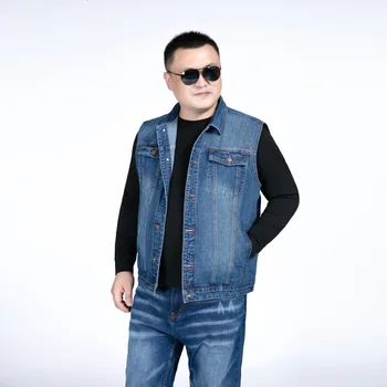 

plus size 8XL 6XL 5XL 2019 Men Denim Vests Men's Sleeveless Cowboy Jackets Male Vintage Retro Casual Vest Chubby Man Waistcoat