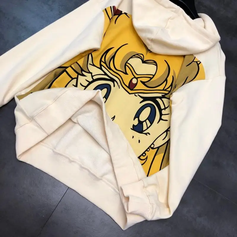 Новинка года; сезон осень; красивый свободный свитер с капюшоном и рисунком для девочек; Женская толстовка
