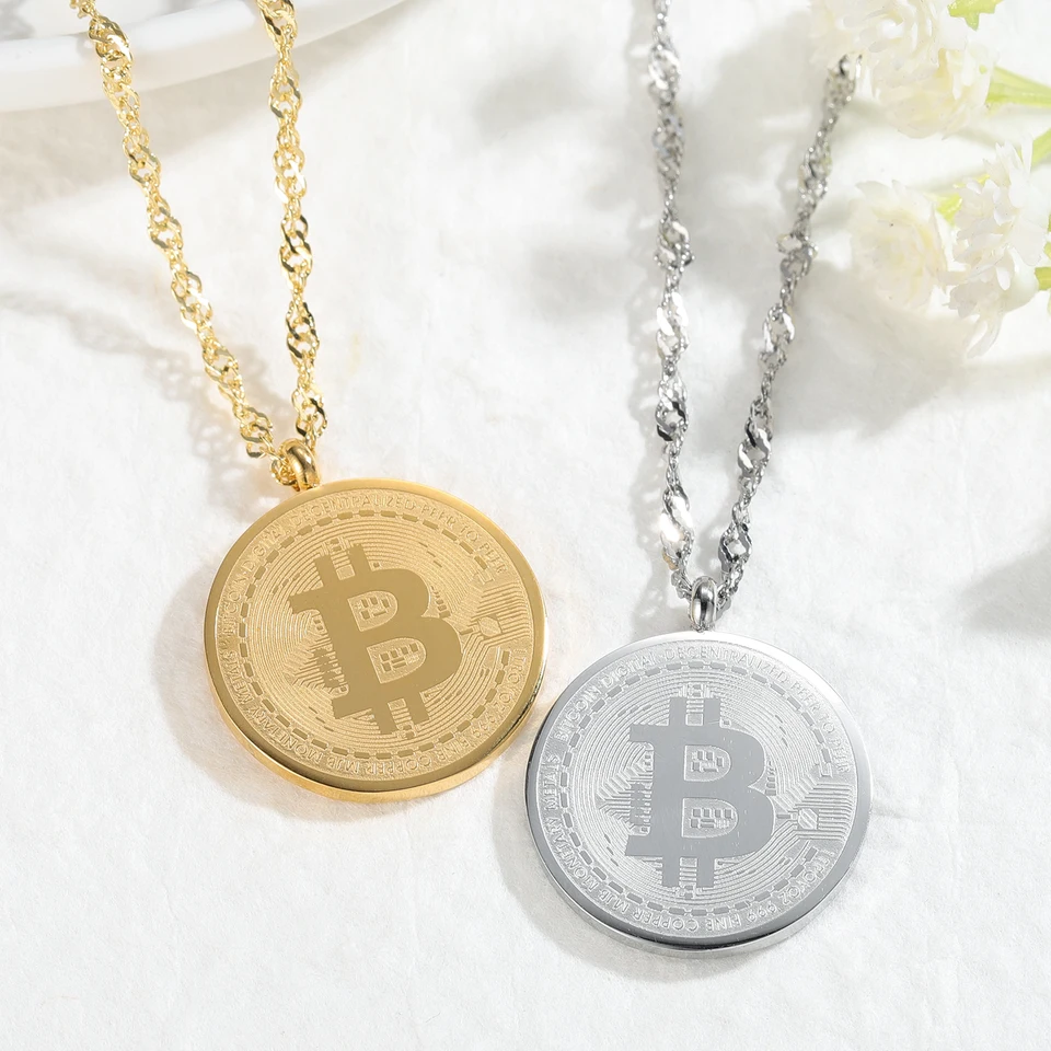 Personalized Gold Bitcoin Pendant Necklace for Men