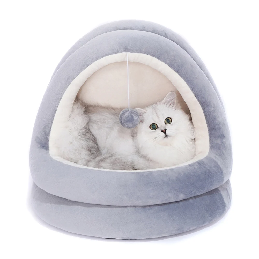 beige grey Cat Dog Kennel Semi-Closed Sleep Bed Soft Warm House Nest Pet Supplies TP899 - Цвет: beige grey