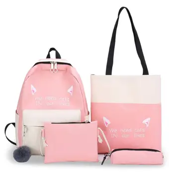 

Backpacks Women Canvas Cute The Cat Fashion New Female Cute Student Bag Candy Color Shoulder Bags for Girls