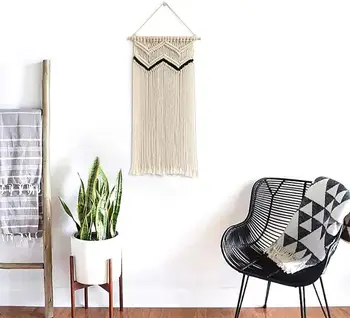 

Macrame Wall Hanging Boho Chic Fringe Wave Pattern Woven Wall Tapestry Bohemian Bedroom Living Room Dorm Backdrop Home Decor