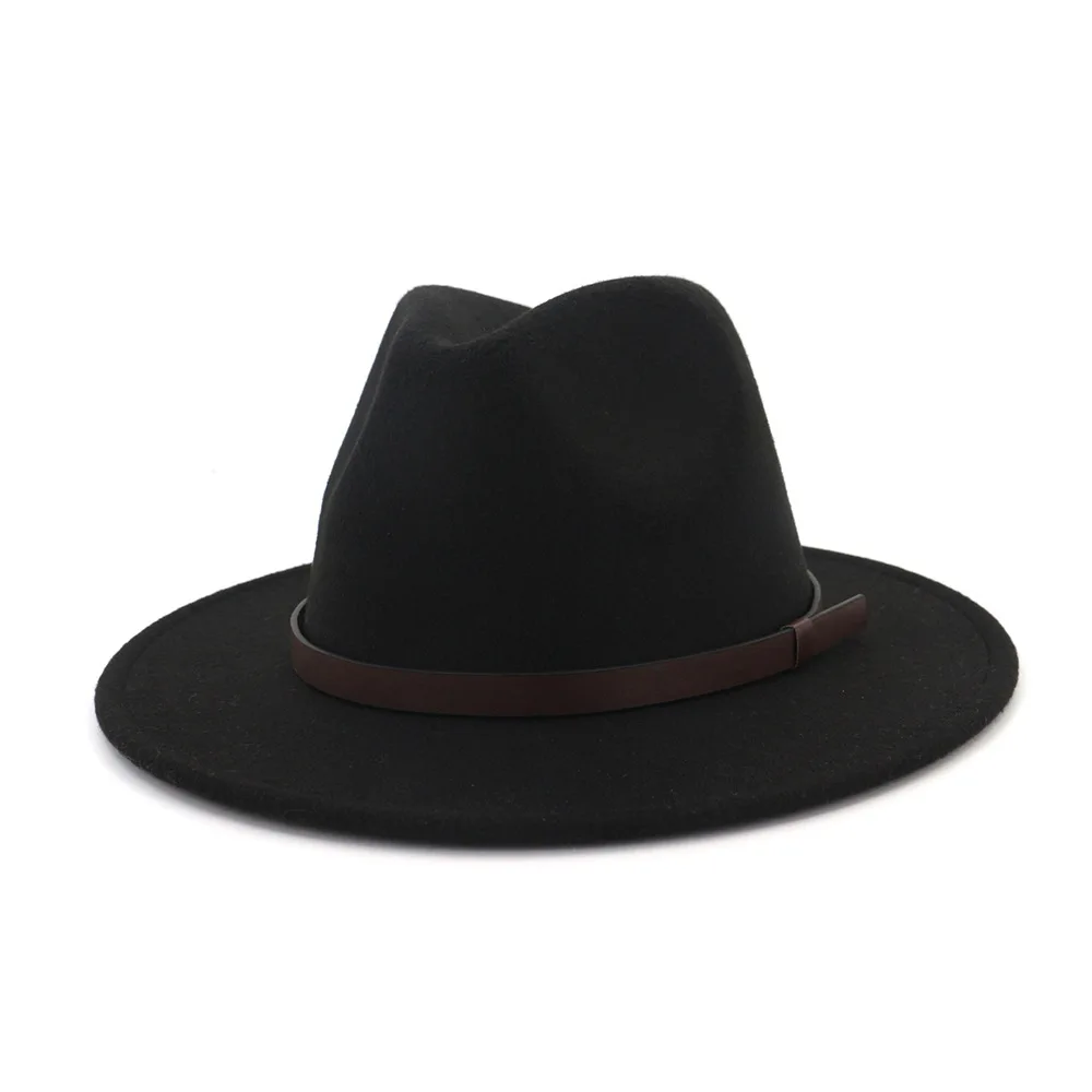 Осенняя и зимняя одноцветная шляпа с полями, шляпа для путешествий, шляпа-федора, джаз, Панама, шляпы для женщин и девушек 43