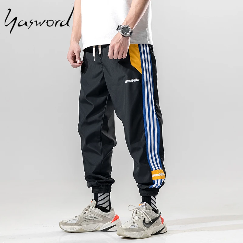 Yasword Men Pants Trousers Straight Ankle-Length Solid Color Casual Fashion Loose Male Elastic Waist Clothing Streetwear