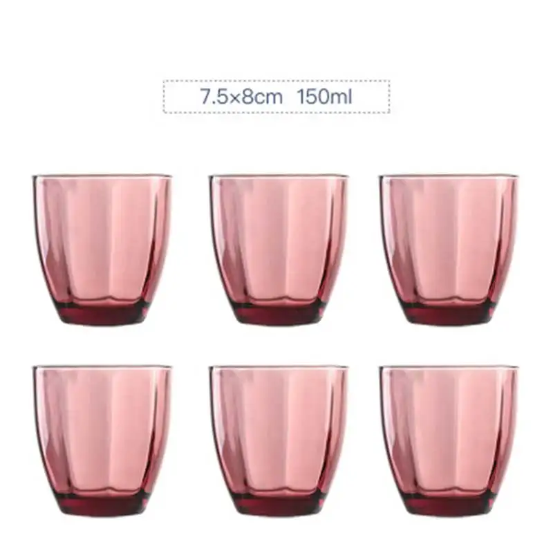 Vertical Pink 6Pcs Creative Embossed Wine Glass Heat Resistant Beer Glass Cup Home Office Bar Milk Juice Coffee Mug Drinking Glasses 150ml - Color: Vertical Pink