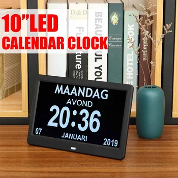 

10" LED Large Time Wall Clock With Digital Wall Clock Time Calendar Day Week Month Year Calendar Nightlight For Home Living Room