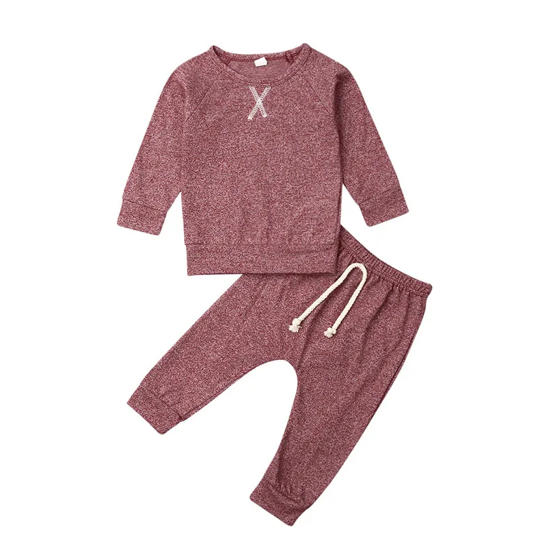 

0-24M Newborn Kid Baby Boy Girl Autumn Clothes set Long Sleeve Plain Top and pant Suit pajamas set Sleepwear Pj set Outfits