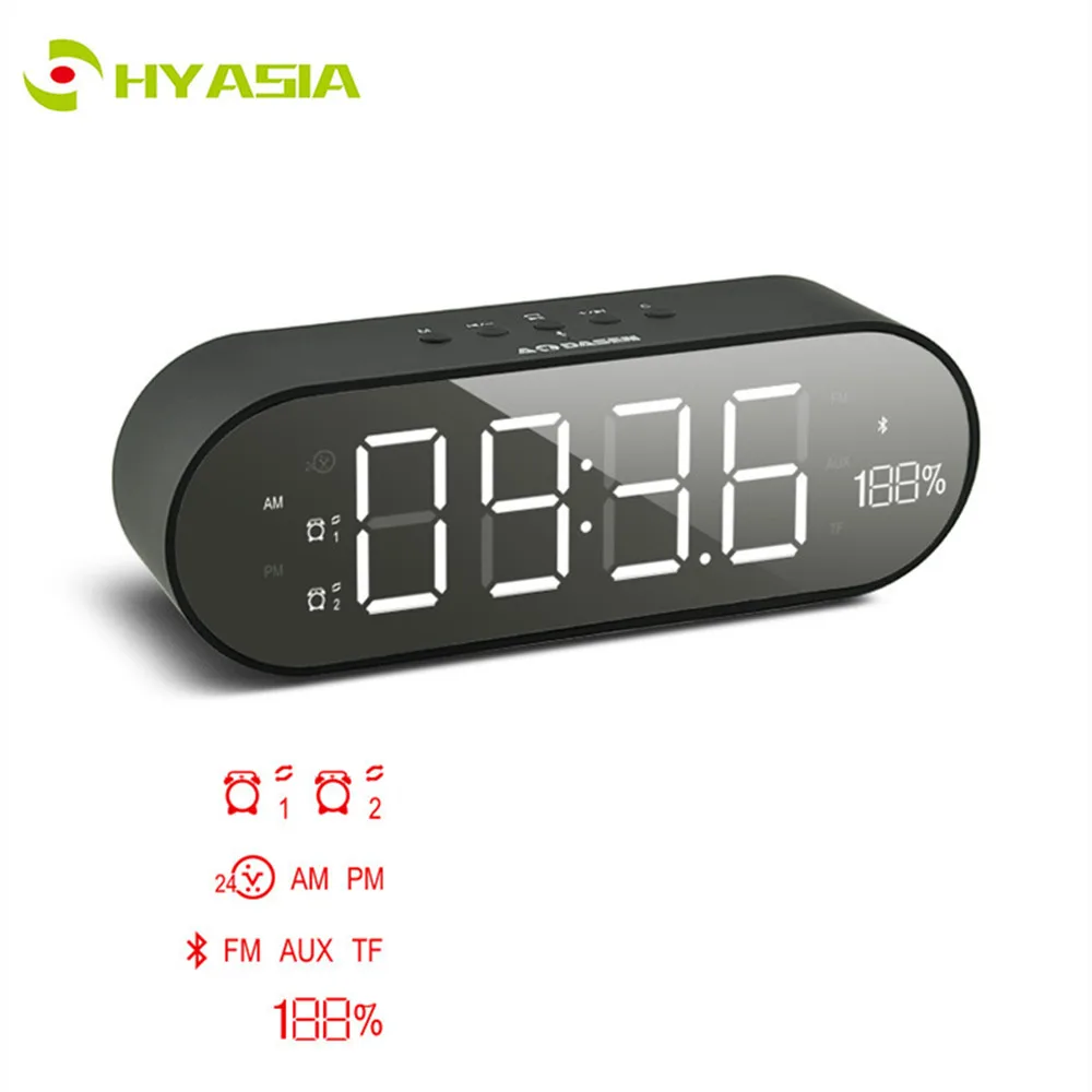 

HYASIA Wireless Speaker Portable Bluetooth 5.0 Stereo Music Soundbox LED Time Display Clock Alarm Loudspeaker Support FM TF USB