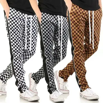 

Men Plaid Long Pants England Style Soft Casual Trouser Male Straight High Elastic Breathable Harem Pant With Pocket Men Clothing