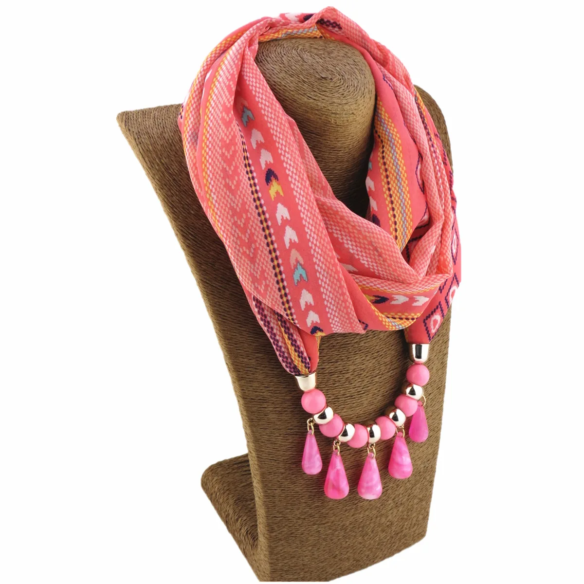 

2019 printed chiffon round scarf acrylic beads Korea velvet necklace pendant ladies jewelry scarf pendant scarf
