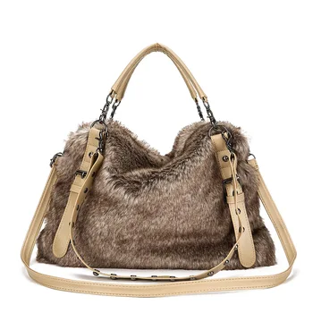 

Luxury Faux Fur Bags For Women Winter Handbag Large Capacity Shoulder Bag Females Tote Top-handle Bag New Style Handbag