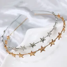 2019 moda mujer oro plata pentagrama de metal estrella diademas geométricas finas diademas para el pelo aro elegante tocado de fiesta diaria(China)