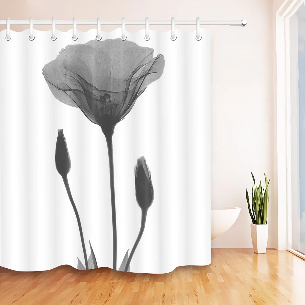 

Waterproof Black And White Flower Geometric Shower Curtains Bathroom Curtain Fabric Floral Plant Bath Screen Bathtub Home Decor
