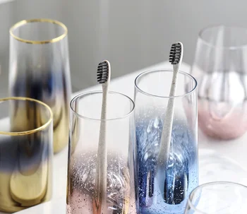 

Creative Crystal Transparent Star Big Belly Glass Cup Toothbrush Storage Cup Nordic High Temperature Resistant Drinking MugLF887