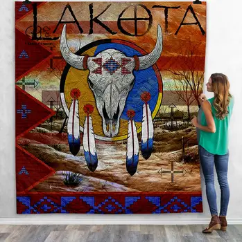 

Black Native Indian Lakota Skull buffalo soldier 3D Quilt Blanket Adult Bedding Throw Soft Warm Blanket With Cotton Quilt-2