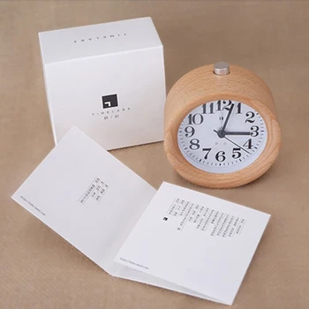 

Wooden Round Alarm Clock With Night Light Silent Snooze Table Desktop Small