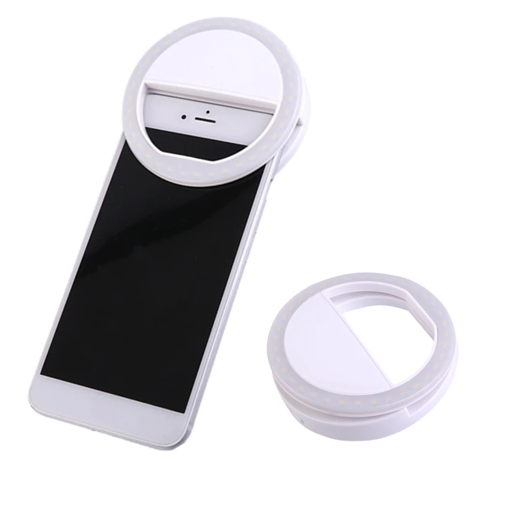 

Newest Universal Mobile Phone Selfie Light Clip-On Design Luminous Lamp LED Flash Light Phone Ring For Iphone For Samsung white