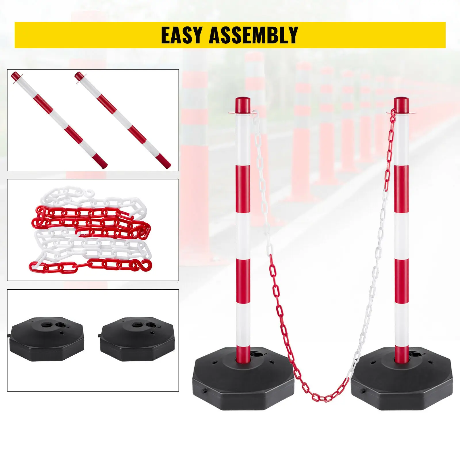 VEVOR 4ks 33inch plastový stanchion dav ovládání linky red&white bezpečnosti bariéra s záruka běžící pás pro parkovací staveniště partie