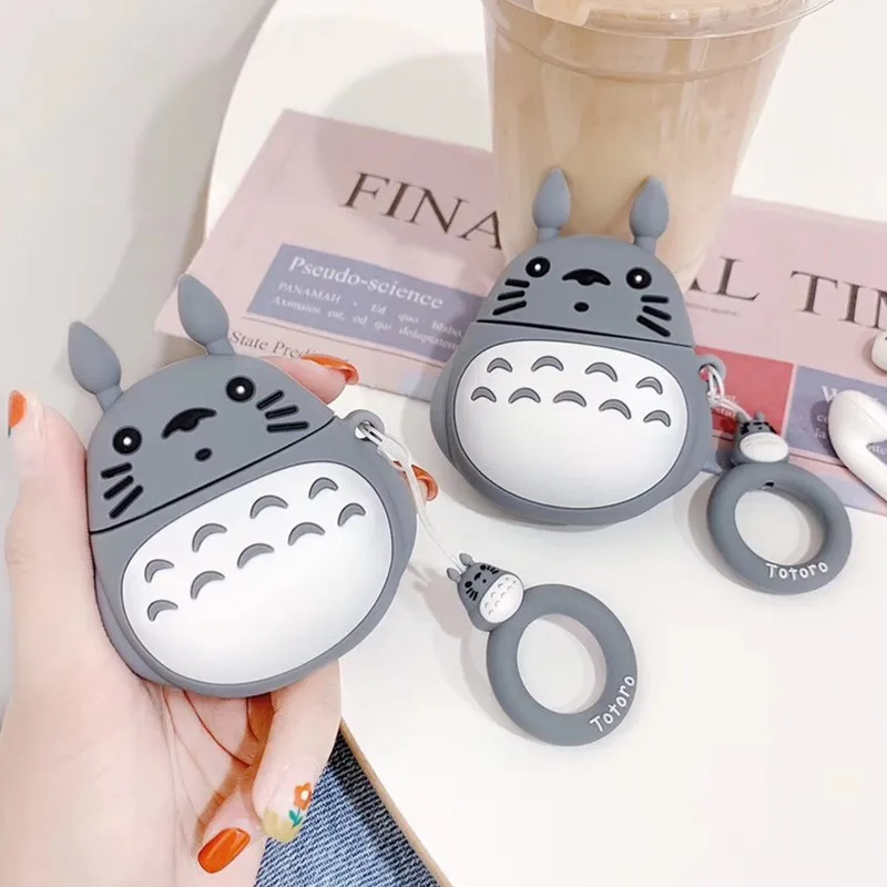 

Japan cartoon brand 3D Cute Totoro silicone Wireless Earphone Charging case For AirPods 1 2 Bluetooth cover with Finger Ring