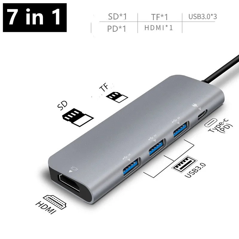 Veggieg USB C концентратор, 9 в 1 USB C адаптер с 4K HDMI, USB 3,0 порты, TF/SD кардридер, и PD для MacBook Pro //