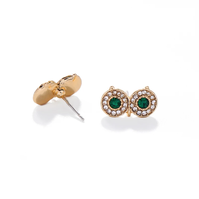 

Owl Eyes Stud Earrings Cute Green Crystal Personality Animal Earrings Women Fashion Mini Gold Color Allergy Free