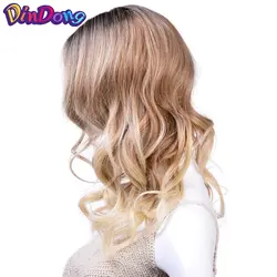 DinDong синтетический парик 22 дюймов Синтетические волосы на кружеве парик с Омбре длинные волосы волнистые блондинистые ежедневно парик