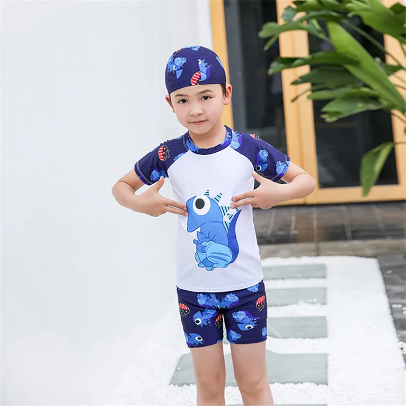 

3pcs Kids Boy Swimsuit Cartoon Fish Beach Bodysuit with Cap Boys Swimwear 2-12Y Children Bathing Suit Beachwear Surfing Wear