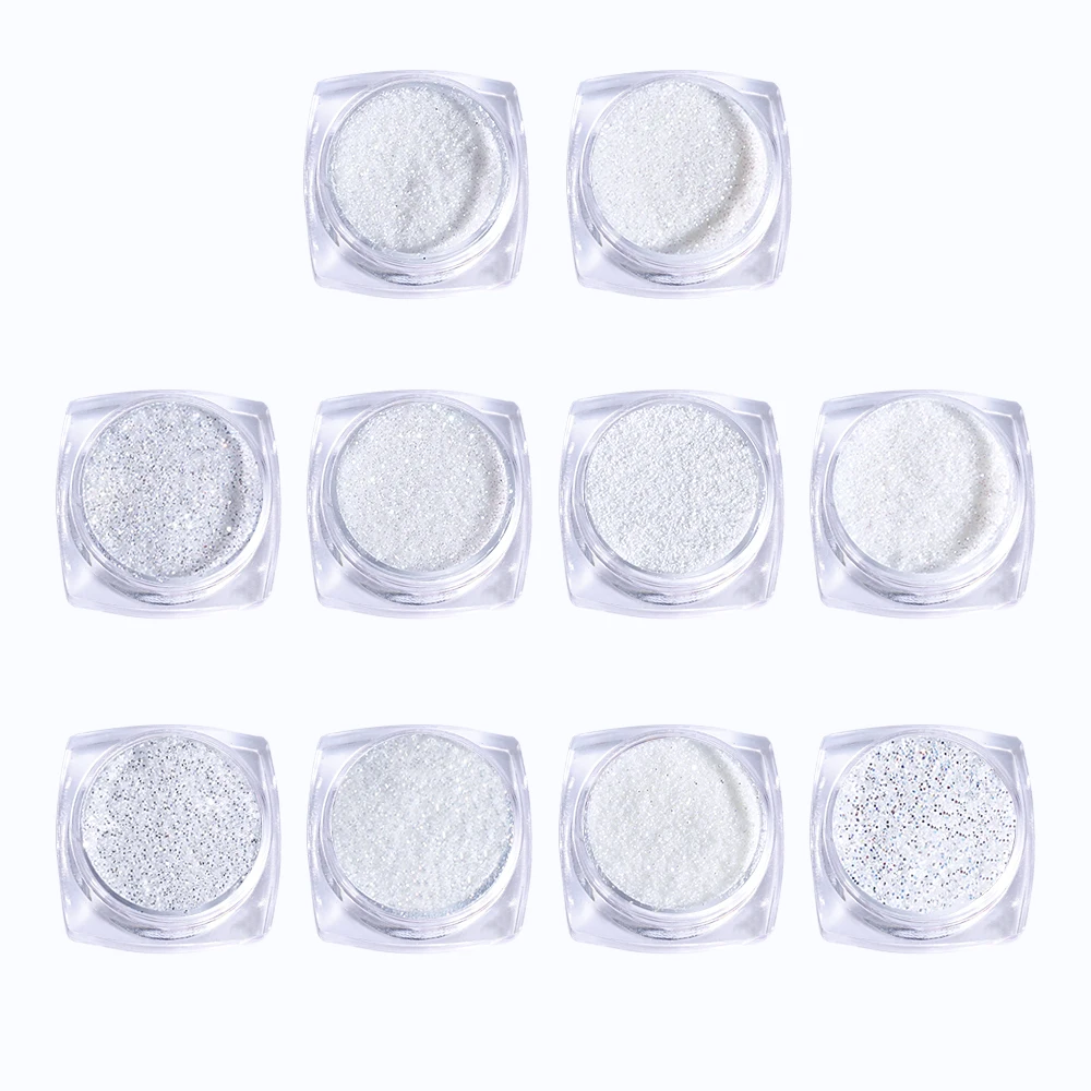 10Color/Set Opalescent White Nail Pigments Powder 0.2/0.3/0.4mm Art Laser Holo Mirror EFFECT Glitter Gel Polish Dust | Красота и
