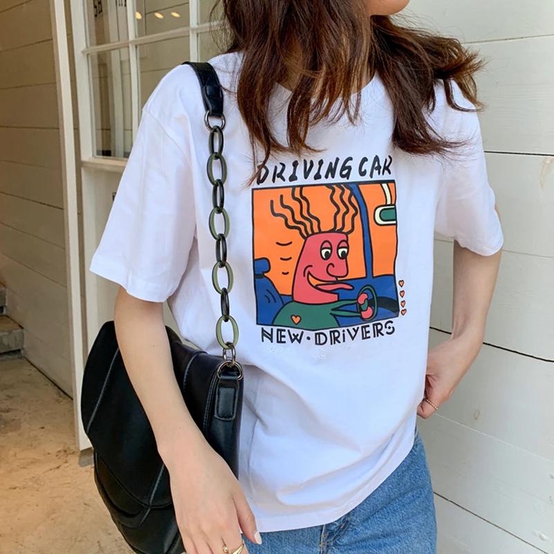 

Women's T-shirts Tops Japanese Kawaii Ulzzang Loose Anime Letter Print Lazy T-shirt Female Korean Harajuku Clothes For Women