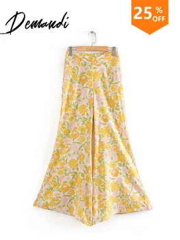 

Demandi 2020 spring women's high waist was thin floral print seaside vacation leisure horn wide leg trousers