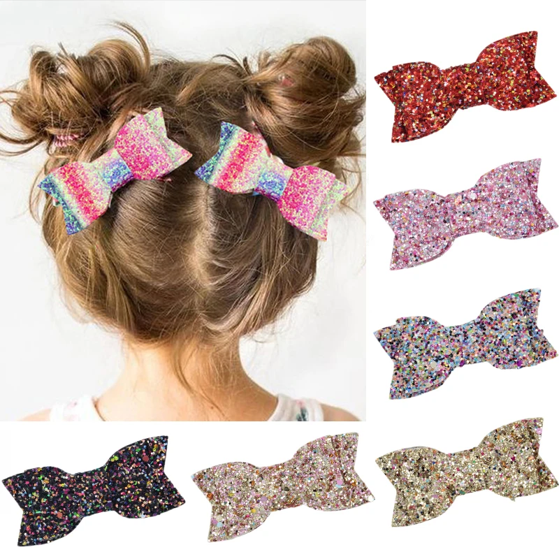 

9pcs/lot 2.95 Inch Glitter Hair Bow Applique Sequin Hair Clips DIY Handmade Hairpin Headwear for Women Hair Clothing Accessories