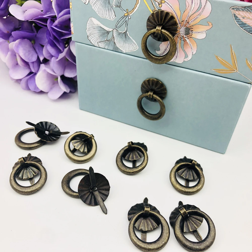 10pc Vintage Metal Tin box Mini Drawer Door Ring Pulls For Handmade Craft Iron Jewelry Storage Box Case Handle