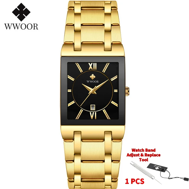 Relogio Masculino WWOOR Gold Black Watch Men Quartz Waterproof Wrist Watch For Men Fashion Square Casual Clock Male Dropshipping 