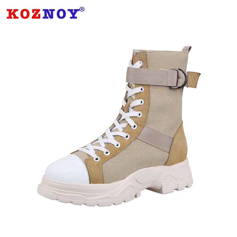 

Koznoy Snow Boots Winter Fashion Fabric Dropshipping Lace Round Toe Ankle Rubber Breathable Flat Bottom Causal Women Shoes