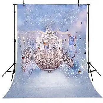 

Photo Backdrop Cinderella Princess Gold Carriage Coach Cart Screen Blue Sky Custom Photography Studio Backdrops Background Vinyl