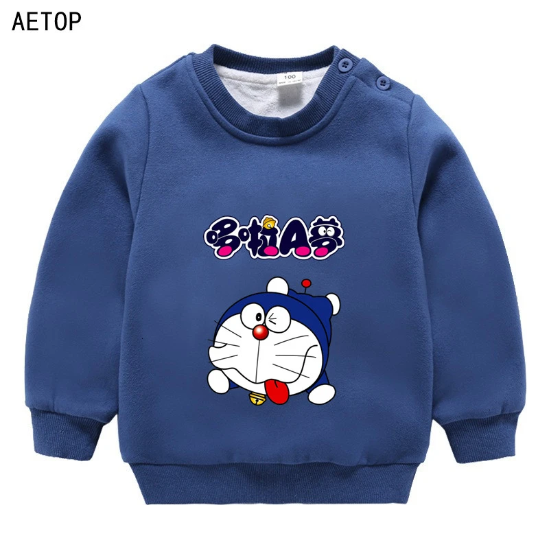 Doraemon/ ; зимняя бархатная толстовка; Забавные милые детские топы с круглым вырезом для мальчиков и девочек; детские топы с героями мультфильмов - Цвет: as picture