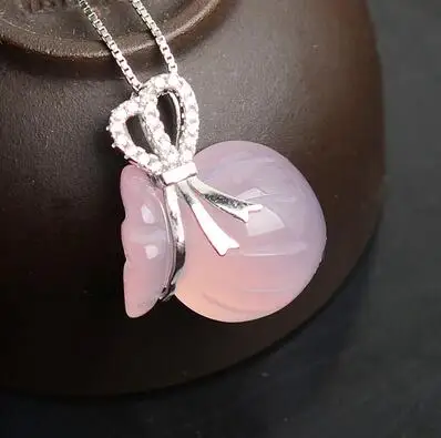 pink 925 Чистое серебро и белое кристаллическое ожерелье женский нефритовый мешок денег кулон ключицы серебряные ювелирные изделия - Цвет камня: pink