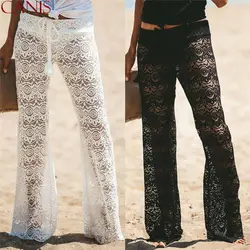 Новые женские вязаные крючком прозрачные брюки для отдыха на пляже с широкими штанинами бикини закрывающие штаны