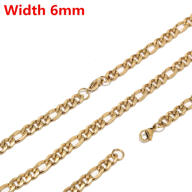 10pcs/lot Stainless Steel Men's Gold Filled Figaro Chain Necklaces 6MM Width Cuban Curb Link Chain for Pendant Hip Hop Jewelry
