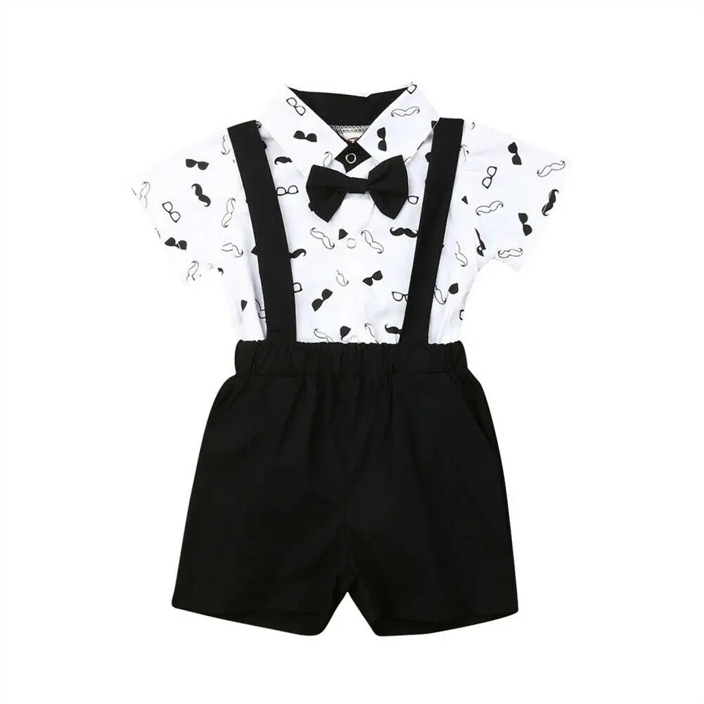 Baby Boys Wedding Formal Suit Bowtie Romper Shirts + Short Outfit Set Summer Clothes |