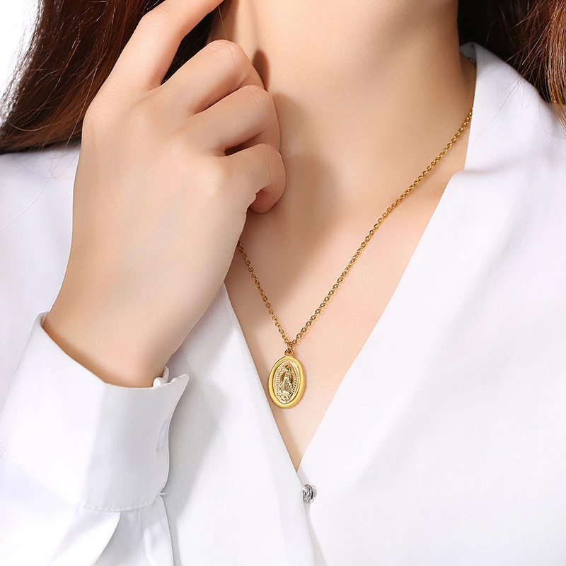 Fashion Catholic Religious Virgin Gold Plated Chain Pendant Choker Necklace