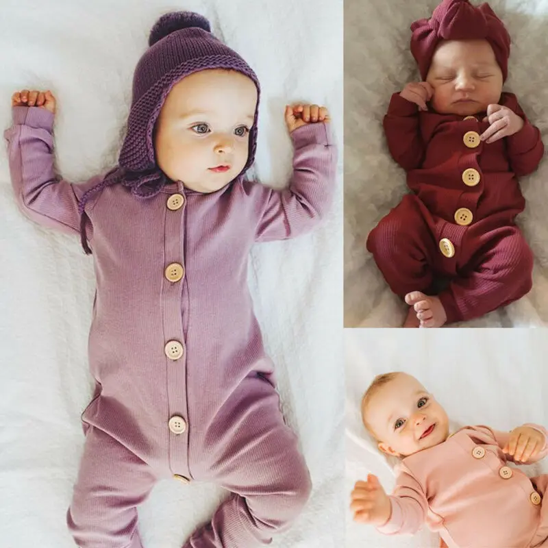 

Newborn Baby Boy Girl Long Sleeve Solid Romper Bodysuit Jumpsuit Clothes Outfits