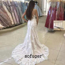 Свадебные платья с глубоким v-образным вырезом, иллюзионный лиф, Аппликации, простое длинное свадебное платье с открытой спиной, длинное платье на заказ