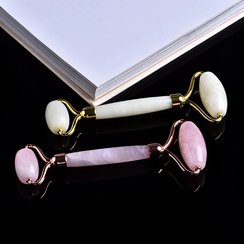 

1PC Natural Rose Quartz Crystal Mineral Jewelry Portable Double-headed Stone Facial Massager Skin Relaxation Health DIY Gift