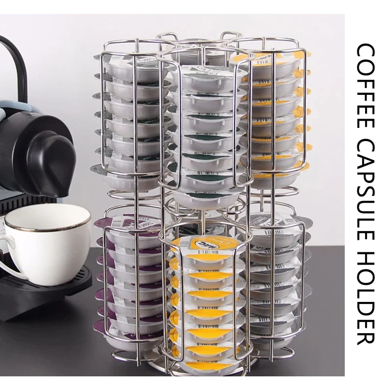 

Rotating Coffee Rack Rotatable Coffee Pod Holder Display Rack Coffee Set Capsules Organizers Storage Stand For 64Pcs Capsules