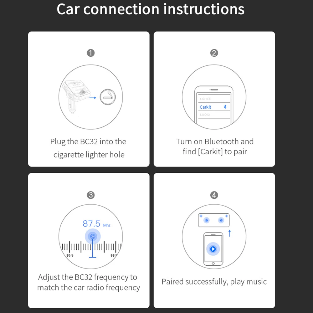 Carregador de Carro Bluetooth Player Carro Inteligente Transmissor fm Duplo Usb Handsfree Modulador Bc32 1.8 Lcd Mp3 28 Bc32 1.8